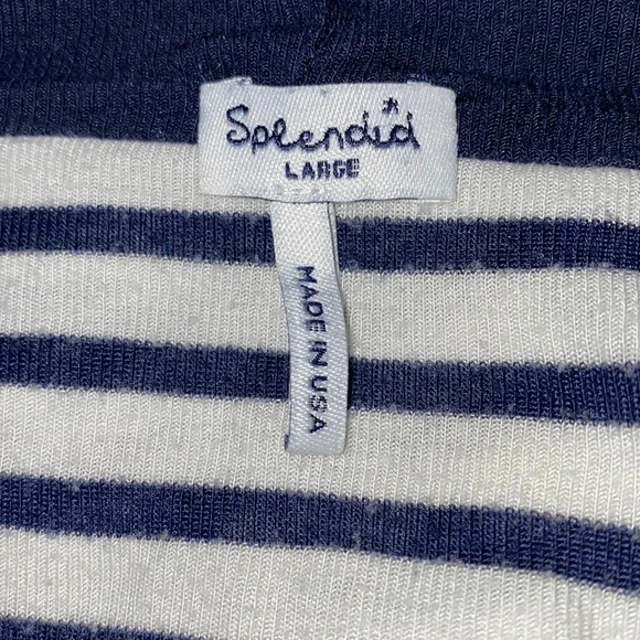 SPLENDID cardigan open front long sleeve button tabs 2 pockets navy white size L - Picture 6 of 14